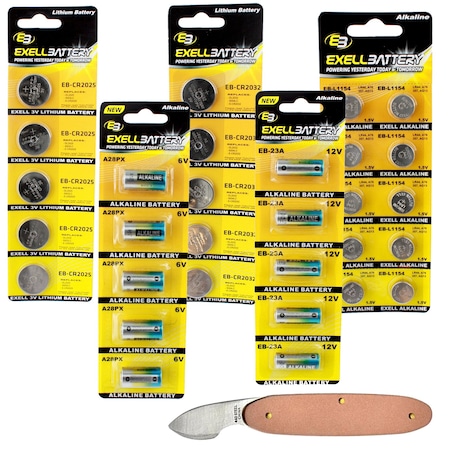 Exell Battery 31pc Essential Battery Kit Includes A28PX A23 CR2032 CR2025 L1154 & Watch Opener EB-KIT-102